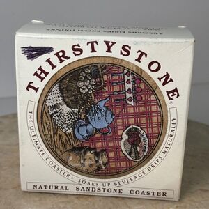 Thirstystone Sandstone Coasters Set of‎ 4 Tan Country Kitchen Teapot Plaid 1994